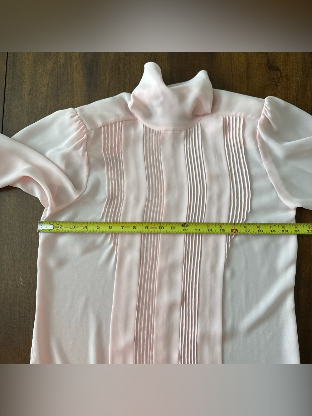 Vintage Laura & Jayne Collection Pink Blouse 10 Pleated Tuxedo Turtleneck Sheer - Picture 10 of 11